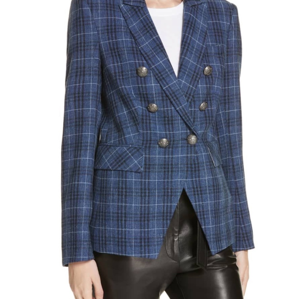 Veronica Beard Miller Wool Blend Blue Plaid Dickey Jacket - Size 8